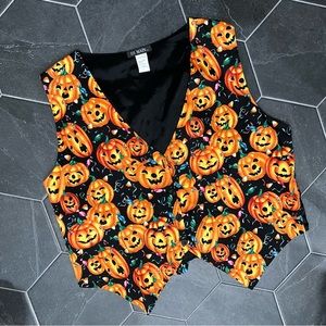 VTG 90s Jack-o'-lantern Pumpkins All Over Print Halloween Vest